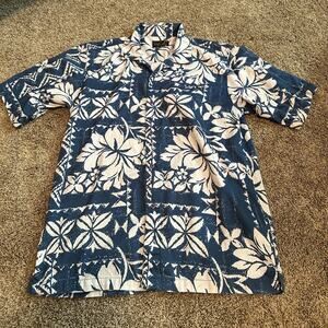 Rip Curl Men’s XL 100% cotton, blue and white Hawaiian shirt